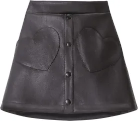 WELAKEN Faux Leather Skirt for Girls Toddler & Kids II Girl's A Line Skirt with Two Front Pockets