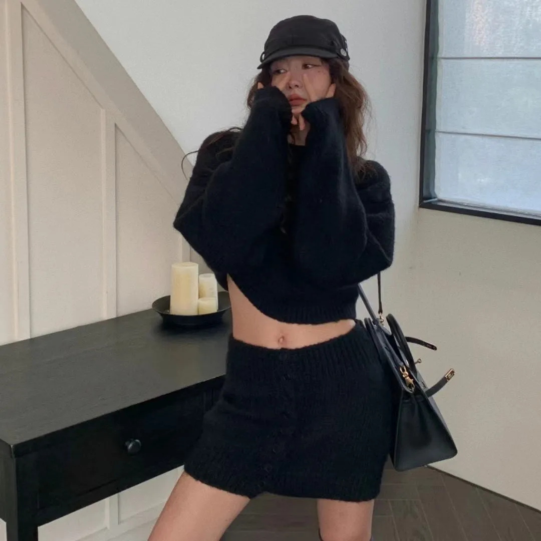 Wenkouban classy winter outfits 2024 Winter New Fashion Solid Color Sweater Hot Girl Knitted Hip Skirt Two-Piece Suit for Women