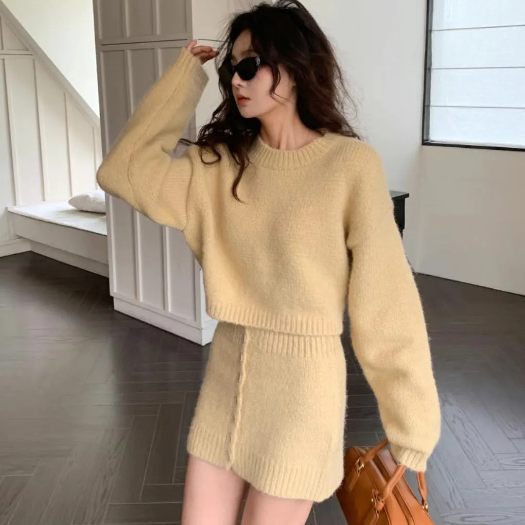 Wenkouban classy winter outfits 2024 Winter New Fashion Solid Color Sweater Hot Girl Knitted Hip Skirt Two-Piece Suit for Women