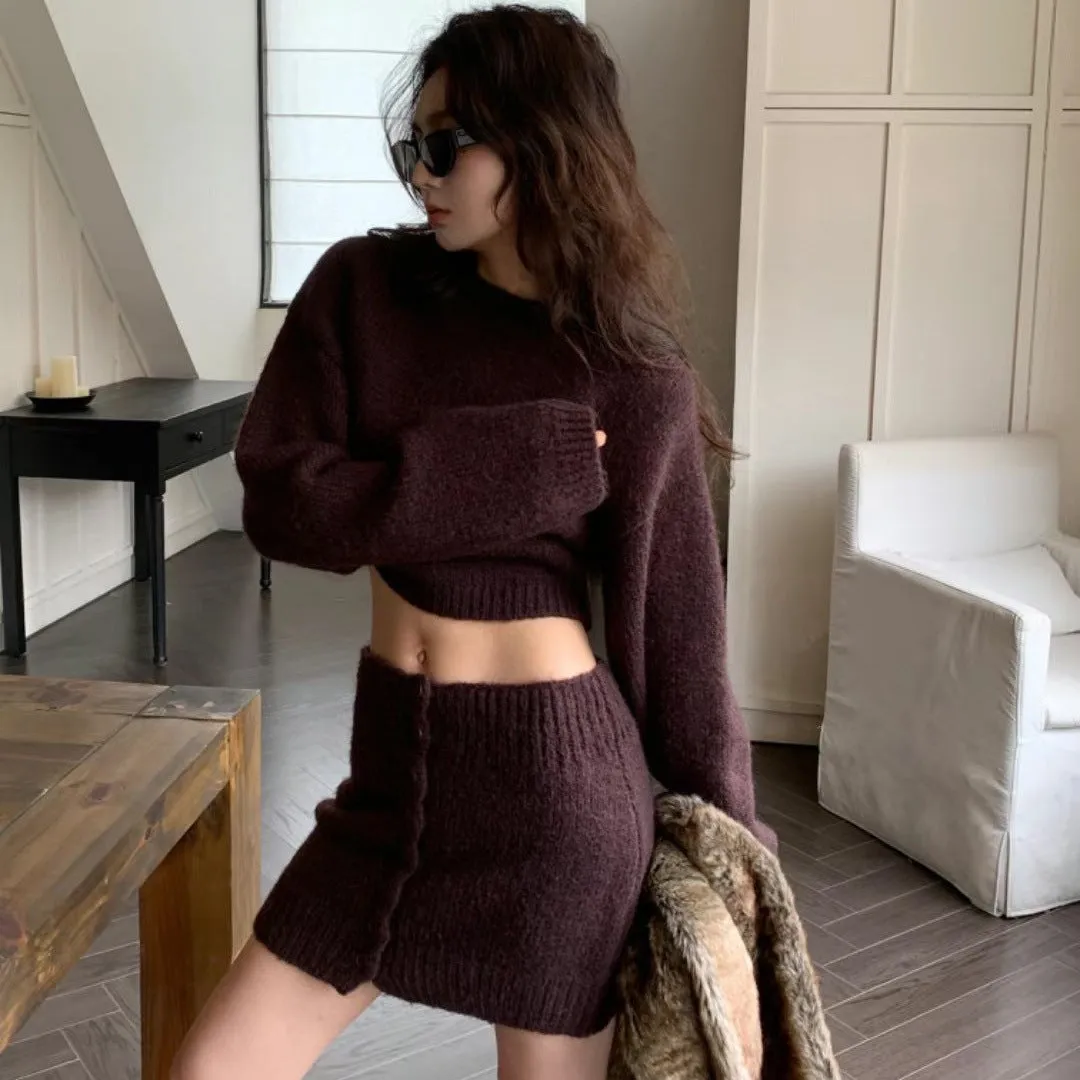 Wenkouban classy winter outfits 2024 Winter New Fashion Solid Color Sweater Hot Girl Knitted Hip Skirt Two-Piece Suit for Women