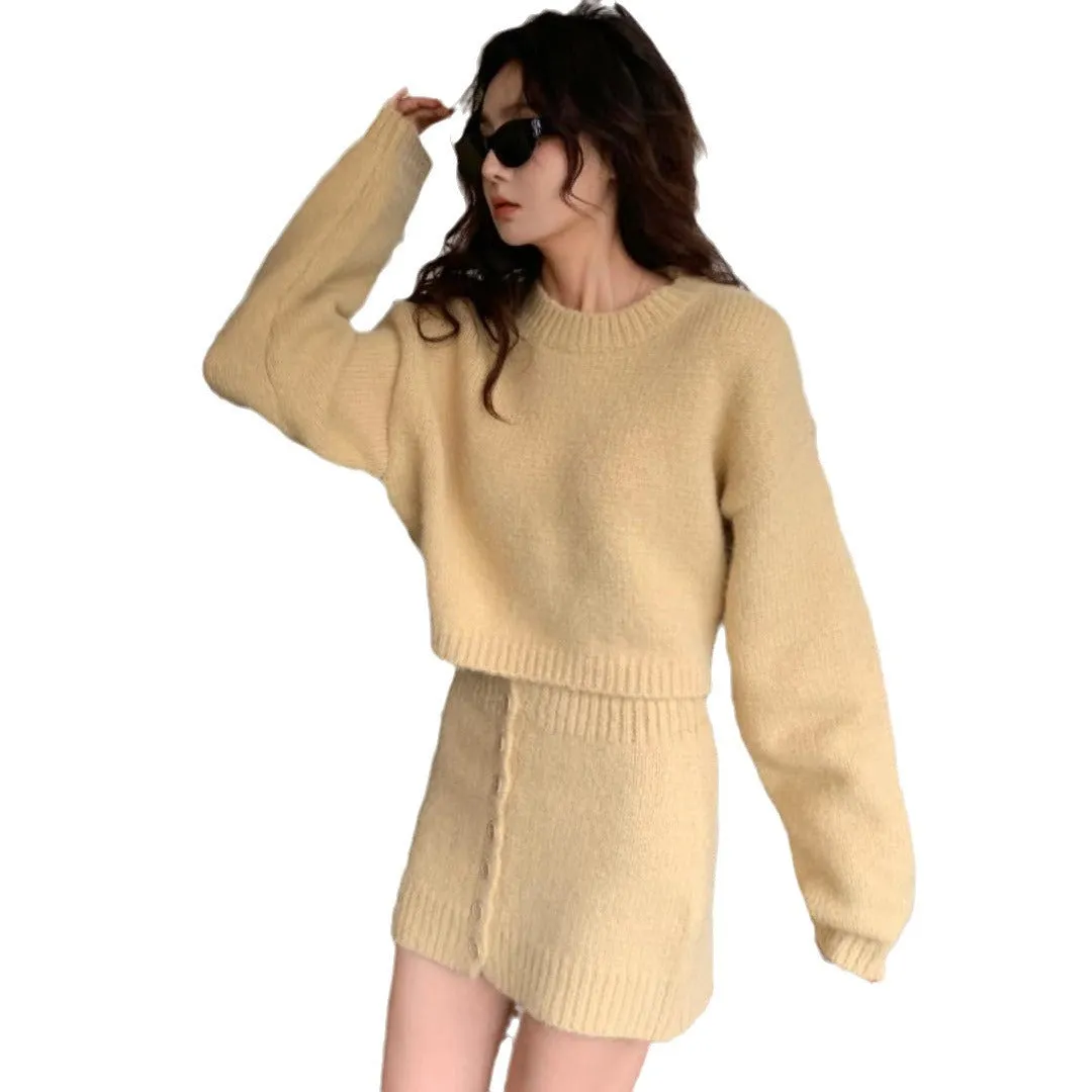 Wenkouban classy winter outfits 2024 Winter New Fashion Solid Color Sweater Hot Girl Knitted Hip Skirt Two-Piece Suit for Women