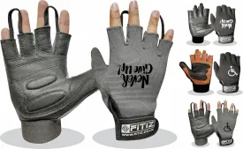 Wheelchair Gloves Real Leather Palm Gloves Mobility Padded Gloves Breathable, Fingerless Bike Gloves with Anti-Slip Grip Lightweight Cycling Gloves