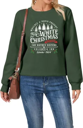 White Christmas Sweatshirt for Women Christmas Tree Sweatshirts Xmas Holiday Sweatshirt Funny Graphic Sweater (28,S)
