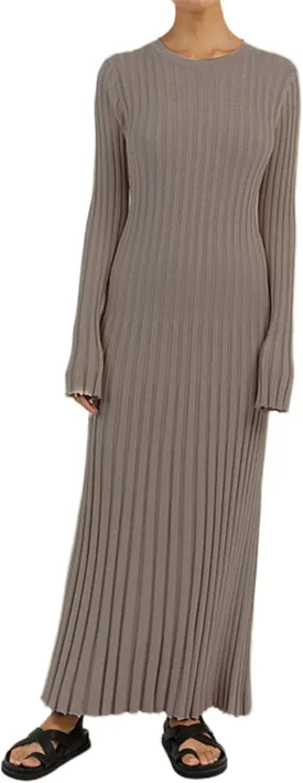 Women Y2K Bell Long Sleeve Knit Sweater Dress Crewneck Ribbed Bodycon Long Maxi Slim Fit Dress Streetwear