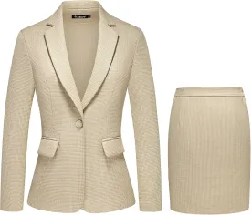 Women's Business Skirt Suit 2 Piece Set Plaid Houndstooth Blazer Pencil Skirt for Women