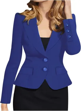 Women's Casual Work Office Blazer Double Notch Lapel Sharp Shoulder Pad Single Tunic Button Peplum Comfy Suit Jacket