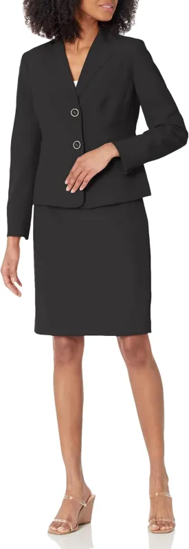 Women's Collarless 2 Button Jacket & Slim Skirt