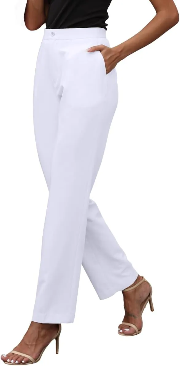 Womens Dress Pants High Stretch Straight Leg Black Pants for Work Business Casual with Pockets