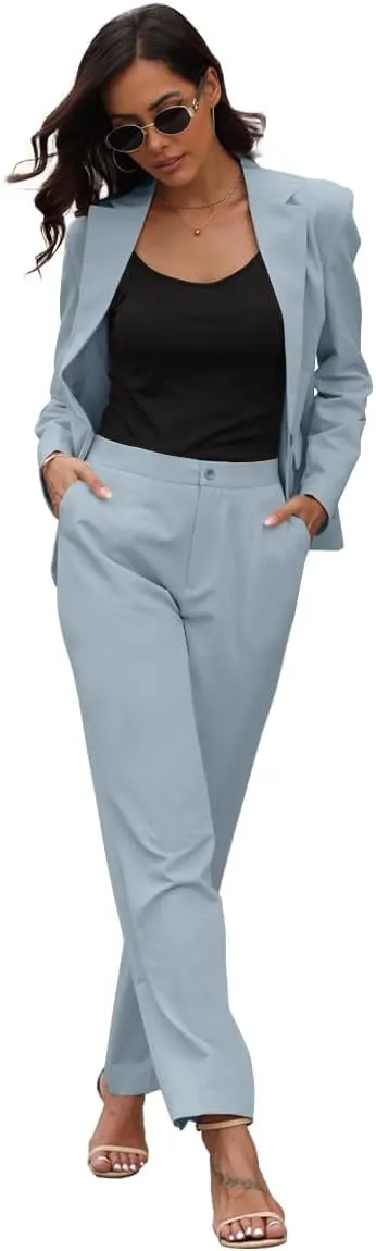 Womens Dress Pants High Stretch Straight Leg Black Pants for Work Business Casual with Pockets