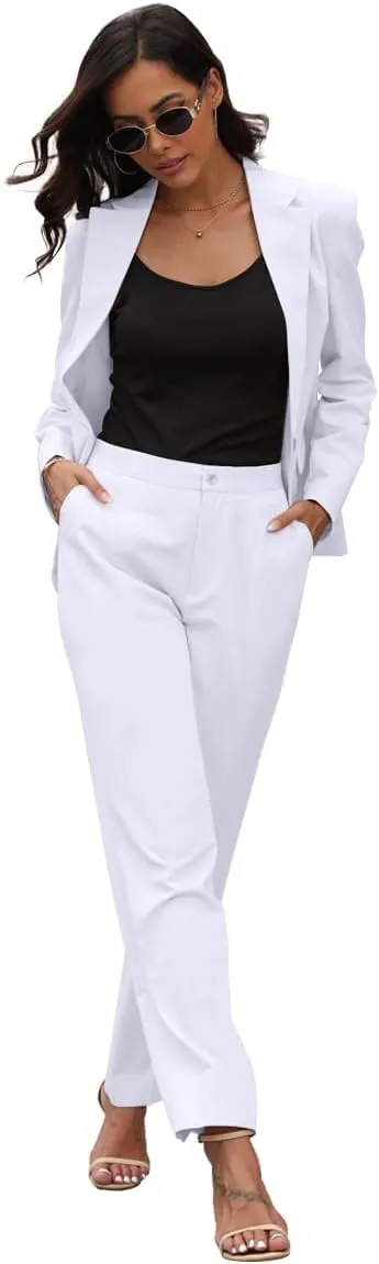 Womens Dress Pants High Stretch Straight Leg Black Pants for Work Business Casual with Pockets