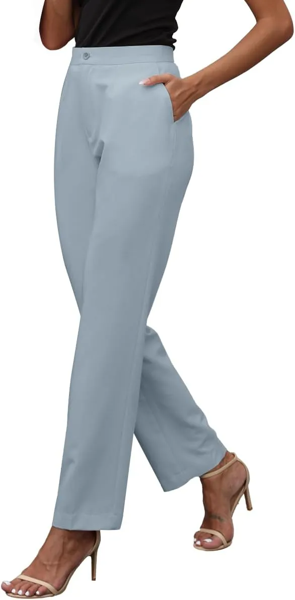Womens Dress Pants High Stretch Straight Leg Black Pants for Work Business Casual with Pockets