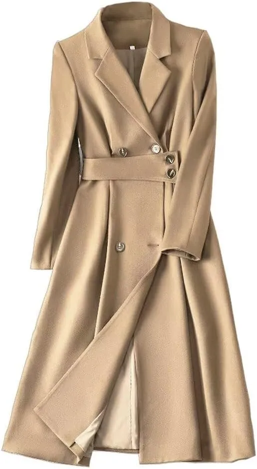 Womens Mid Length Suit Set Winter Smart Casual Overcoat Pencil Skirt Separates-Coat & Skirt