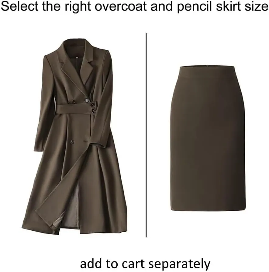 Womens Mid Length Suit Set Winter Smart Casual Overcoat Pencil Skirt Separates-Coat & Skirt
