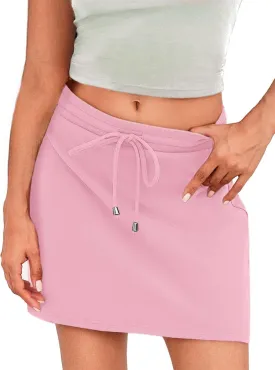Women's Mini Skirt Summer White Black Drawstring High Waist Short Pencil Skirts Athletic Flowy Skirt