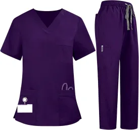 Womens Scrub Sets Medical Uniform Cool Stretch V-Neck Top And Cargo Pant Jogger Casual Unisex Workwear Suit Set