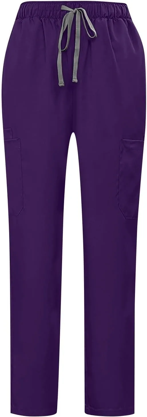 Womens Scrub Sets Medical Uniform Cool Stretch V-Neck Top And Cargo Pant Jogger Casual Unisex Workwear Suit Set