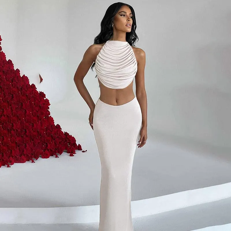 Women's Sleeveless Slim Fit Long Dress Suit in Solid Color