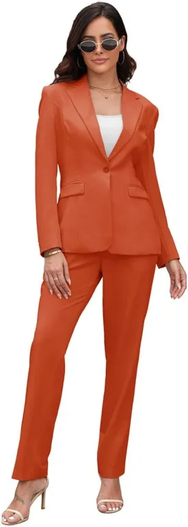 Women's Suits for Work Professional, 2 Piece Office Work Suit Set, Slim Fit One Button Blazer Jacket and Pants Set