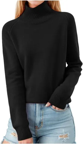 Womens Turtleneck Long Sleeve Knit Sweater Casual Loose Fit Tops Basic Pullover Jumper Tops 2024 Fall Winter