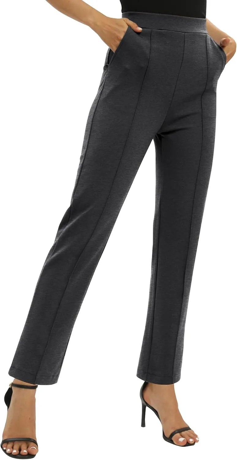 Women's Yoga Dress Pants Stretchy Casual Slacks Straight Leg Work Pants with Pockets