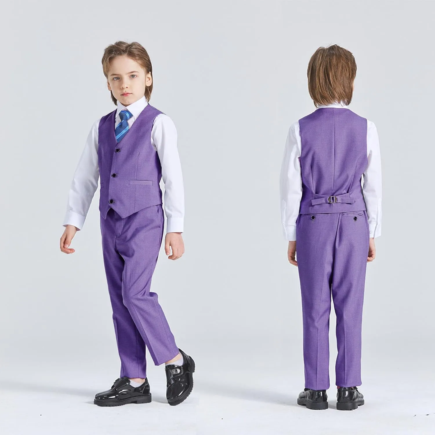 YND Boys Formal Slim Fit, 5-Piece Suits for Kids, Jacket Vest Pants Shirt and Tie for Wedding Prom