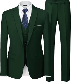 YND Men's Slim Fit 3 Piece Suit Set, One Button Solid Blazer Vest Pants with Tie